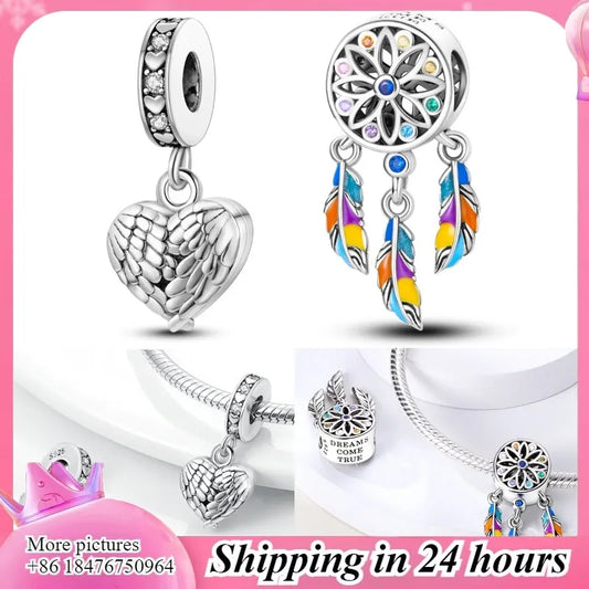 Abalorios de Circonita Cúbica + Atrapasueños Bohemio: Plata de Ley 925 de Amor, Compatible con Pulsera Original