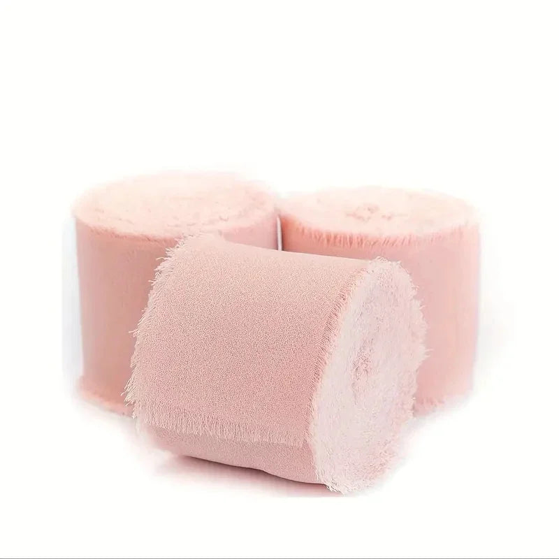 3 Roll/set 5m Frayed Edged Satin Handmade Chiffon Silk Ribbon For Wedding Invitation Bouquets Birthday Party DIY Decoration Gift
