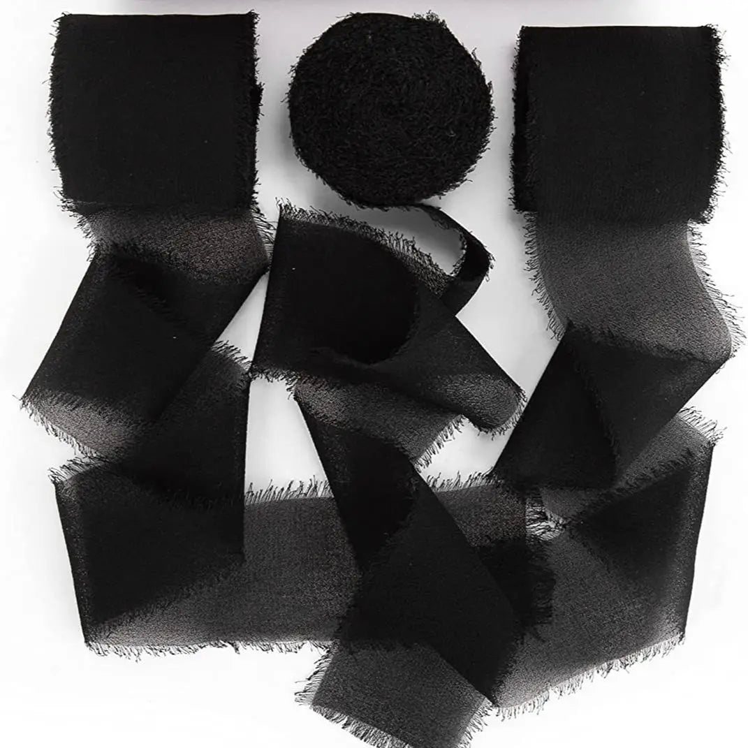 3 Roll/set 5m Frayed Edged Satin Handmade Chiffon Silk Ribbon For Wedding Invitation Bouquets Birthday Party DIY Decoration Gift