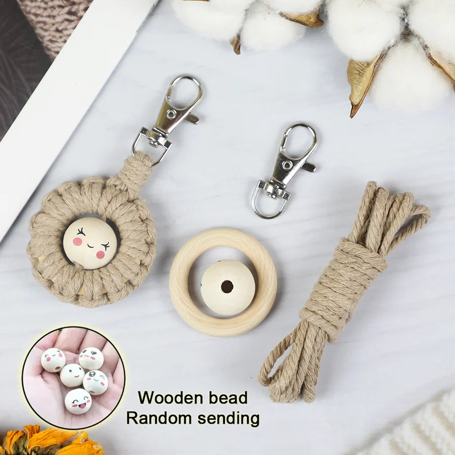 Handmade Knitting Smiley keychain Macrame Kit With Tutorial For Beginner Hand DIY Smiley key Chain Cell Phone Lanyard Pendant