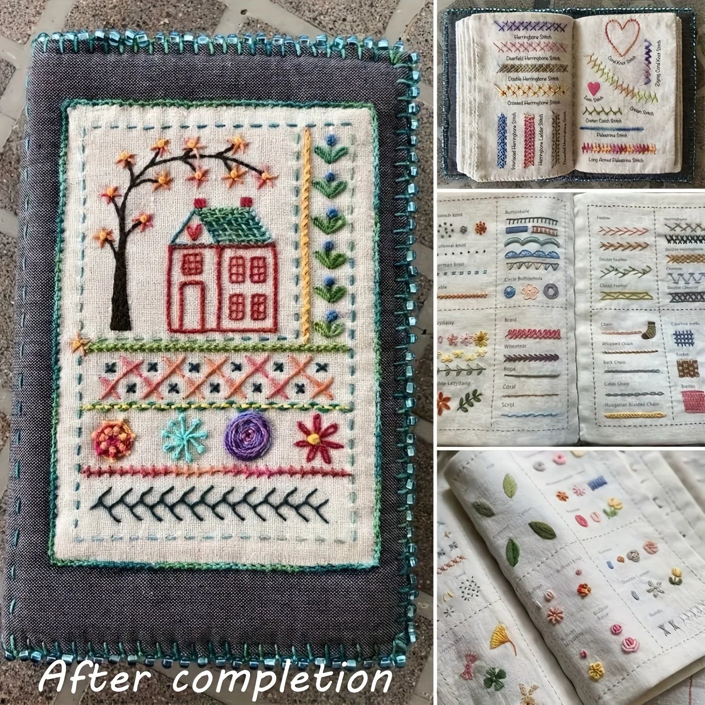 DIY Embroidery Stitch Book - Hand Sewing Guide for Beginners, Cross Stitch Patterns, Needlework Tutorial with Sampler Templates