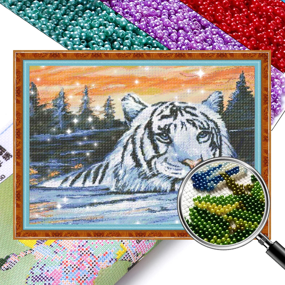 Full Embroidery Beads Printed 9CT Animal Cross Stitch Kit Home Art Craft Bead Embroidery Wall Hanging for New Year Gift