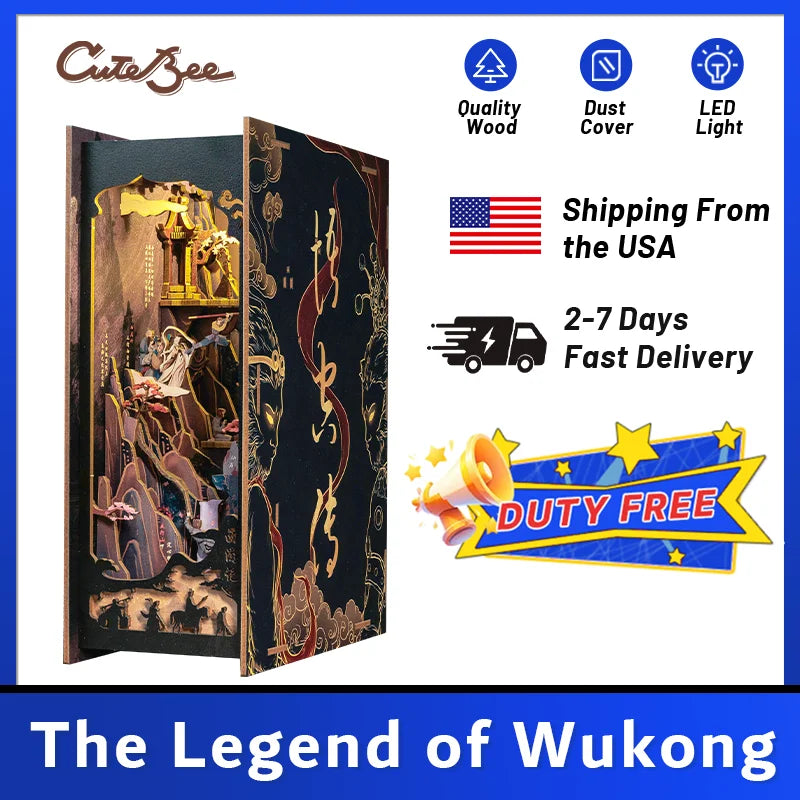 CUTEBEE DIY 3D Puzzle Booknook Kit Miniature Dollhouse with Light Dust Cover Bookshelf Insert for the Legend of Wukong