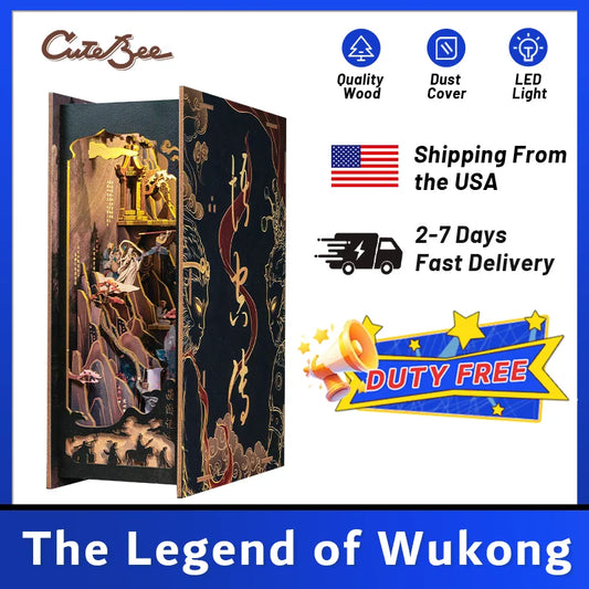 CUTEBEE DIY 3D Puzzle Booknook Kit Miniature Dollhouse with Light Dust Cover Bookshelf Insert for the Legend of Wukong