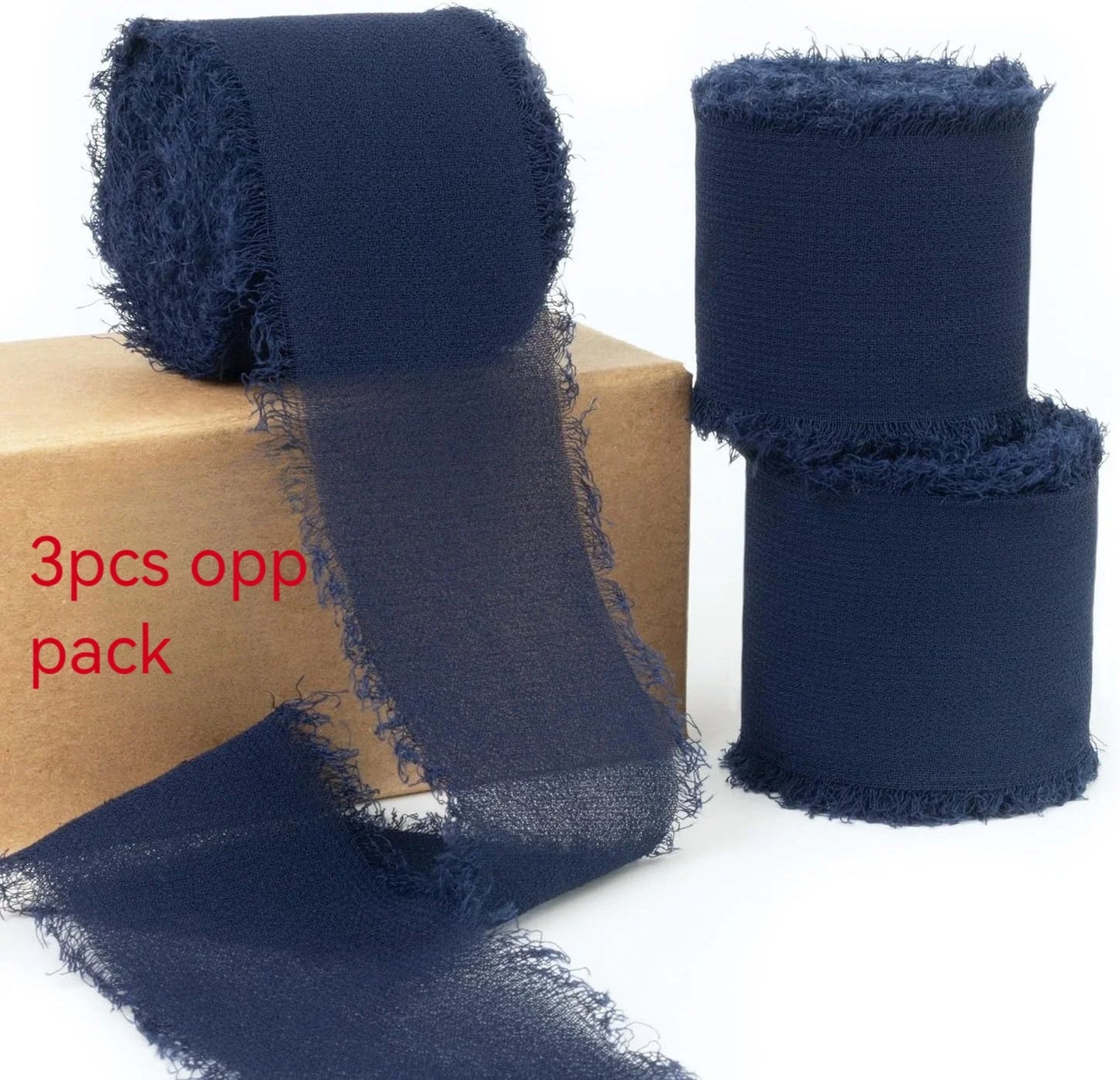 3 Roll/set 5m Frayed Edged Satin Handmade Chiffon Silk Ribbon For Wedding Invitation Bouquets Birthday Party DIY Decoration Gift