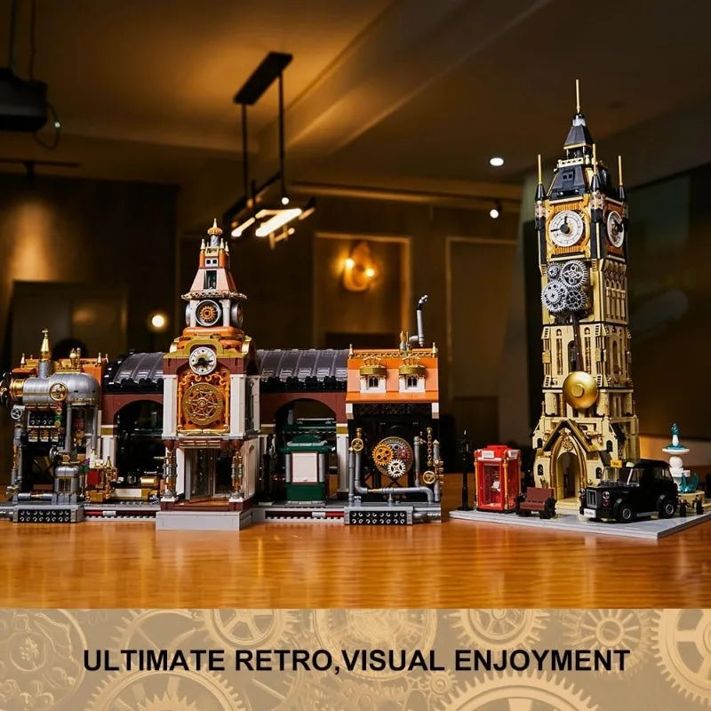 2788PCS MOC Steampunk Railway Station Large Building Blocks Mechanical Train Station Model Desktop Decoration DIY Toys Kids Gift