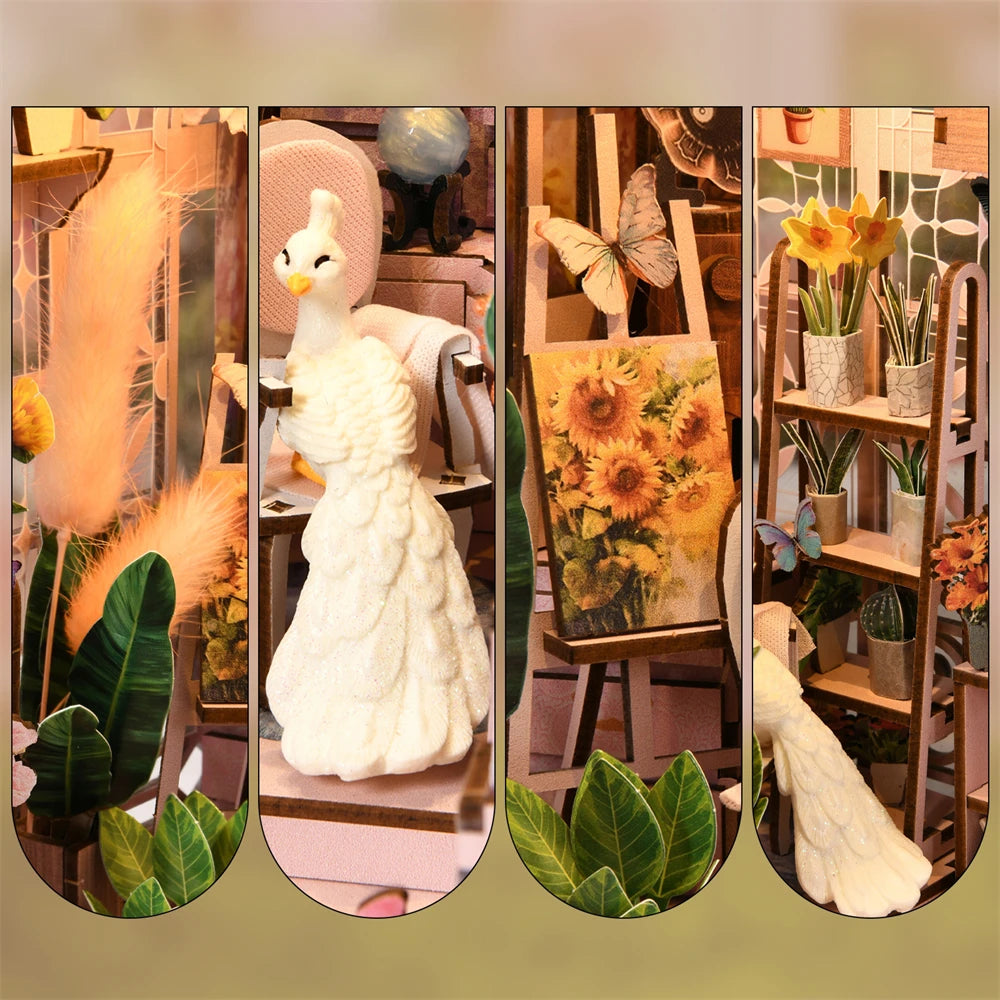 Book Nook Kit Sunlight Room Dollhouse Greenhouse Booknook 3D Wooden Puzzle Miniature Doll House For Bookshelf Insert Furniture