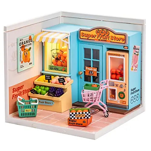 Robotime DIY Miniature Dollhouse Kit with Accessories Model Supply Store Kit with LED to Build Decent Birthday Gift