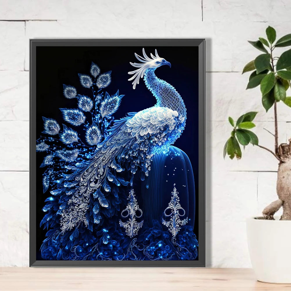 5D DIY Full Round Drill Partial AB Diamond Painting Blue Crystal Peacock 45x60cm