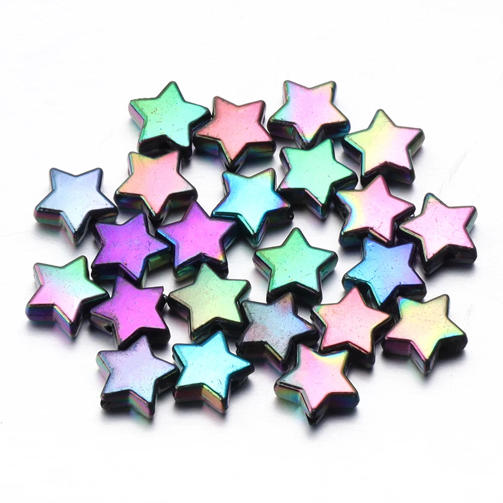 100pcs Acrylic Pentagram Beads AB Plating Loose Spacer Beads Five Pointed Star Beads For Jewelry Making DIY Bracelet Accessories