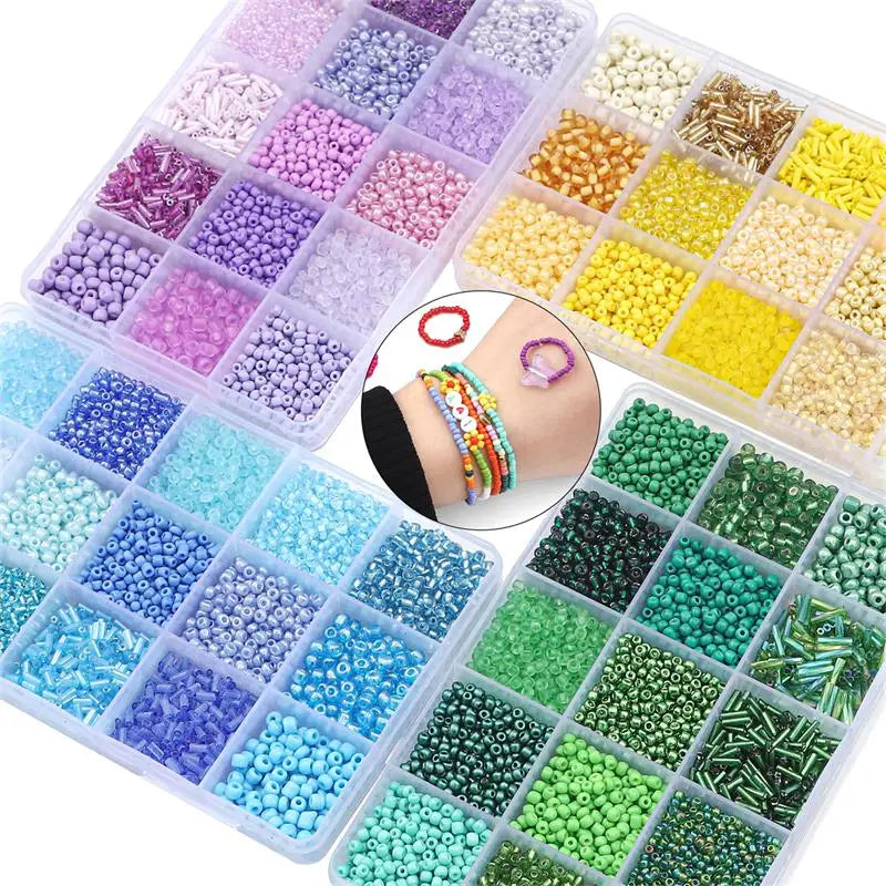 15 Colors Glass Beads Set for Bracelet Making Spacer Loose Beads with Storage Box Tube Beads Kit for DIY Craft Necklace Charms