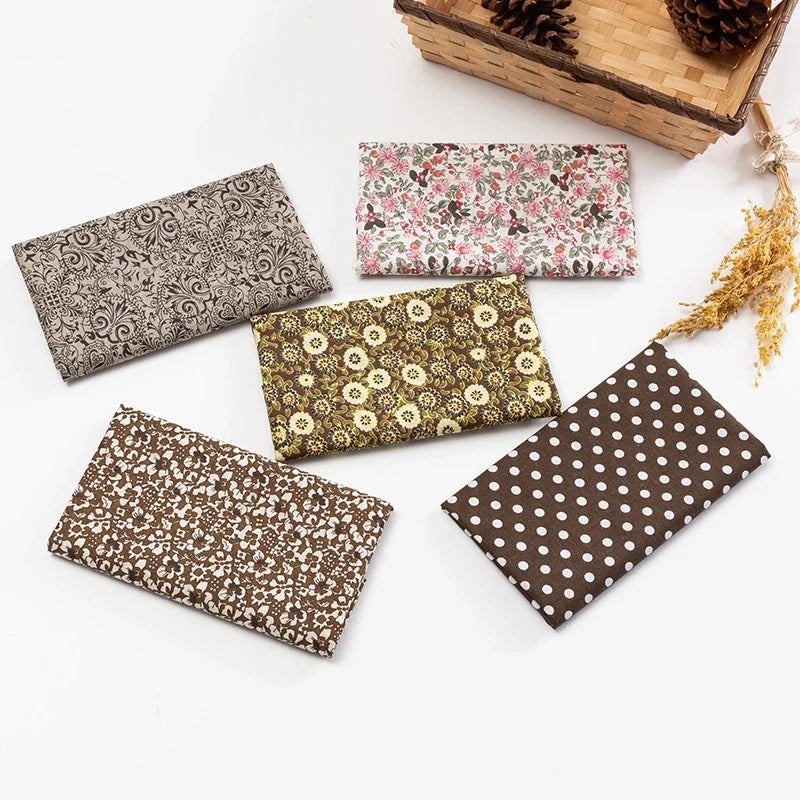 5Pcs/Set 25cmX25cm Floral Plaid Dot Stripes Print Cotton Fabric Sewing Quilting Cloth Patchwork Needlework Handmade DIY Material