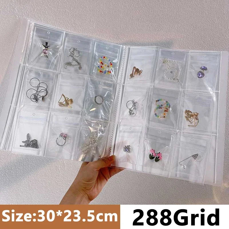 INS Anti-oxidation Jewelry Storage Albums Desktop Drawer Organizer Transparent Necklace Bracelet Ring Book Holder Jewelry Bag