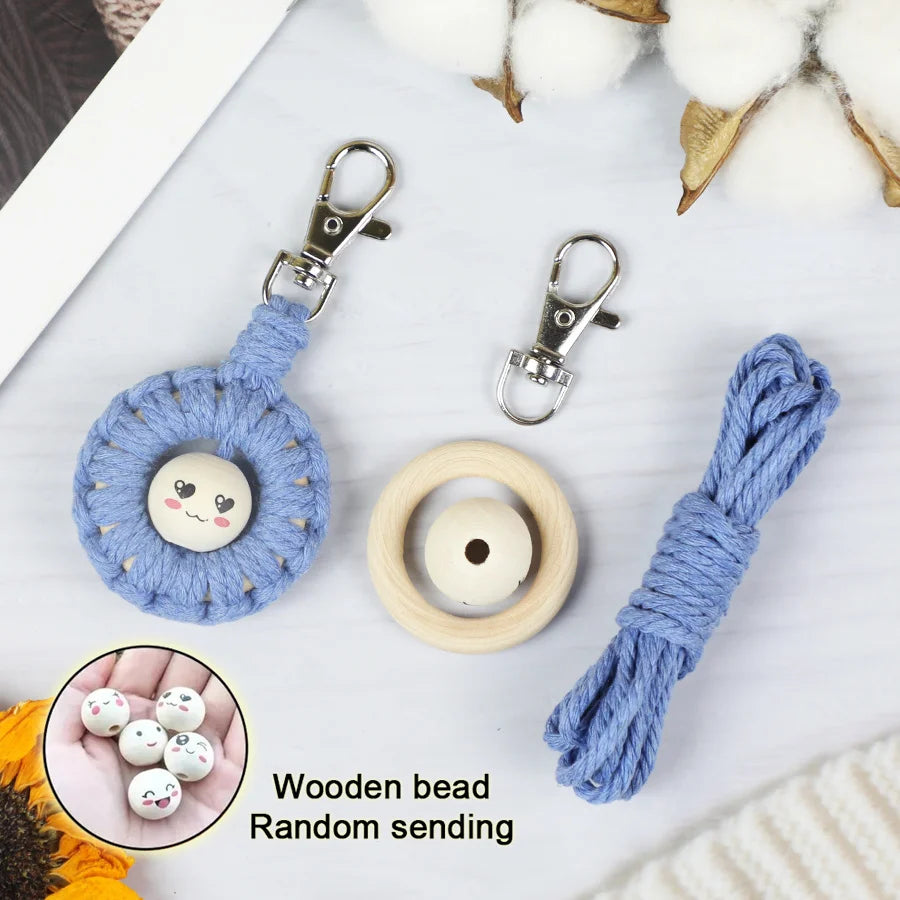 Handmade Knitting Smiley keychain Macrame Kit With Tutorial For Beginner Hand DIY Smiley key Chain Cell Phone Lanyard Pendant