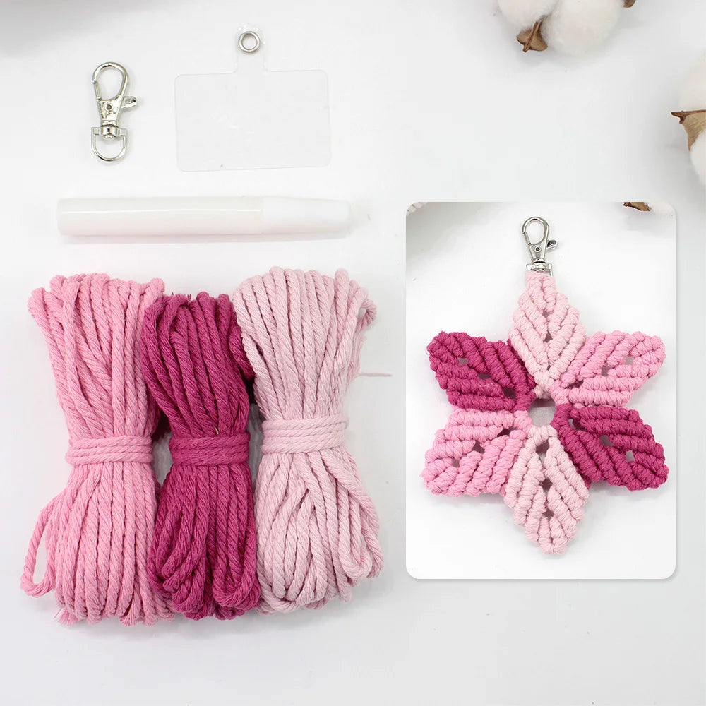 Hexagonal Star Keychain Macrame kit with tutorial for beginners Hand diy Woven kit blocking star key chain pendant lanyard
