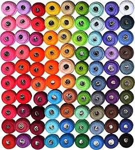 Cotton Crochet Yarn Balls, 90 Rainbow Hues, Size 8, 95 Yards Each, 100% Long Staple, 8550 Yards Total, Ideal for Crafting Projec