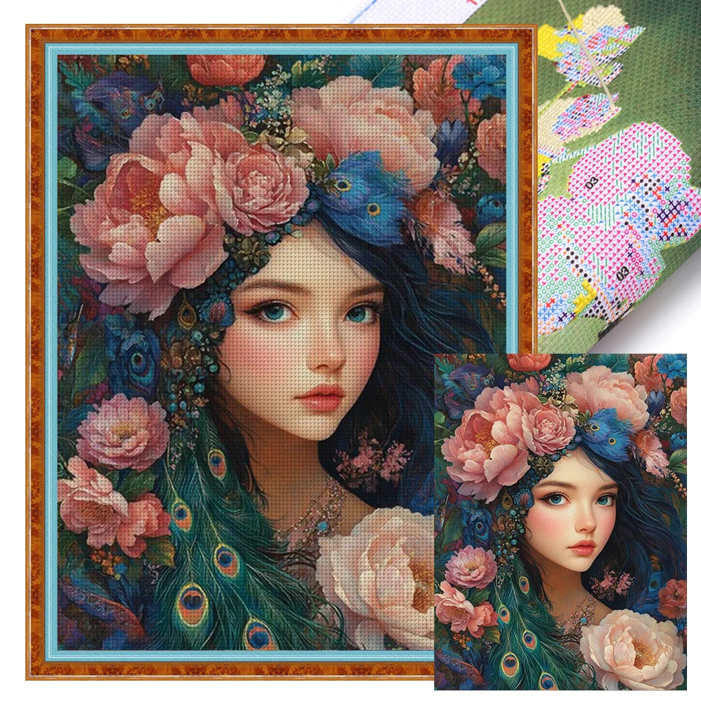 Full Embroidery Eco-cotton Thread 14CT Printed Girl Cross Stitch Kit Art
