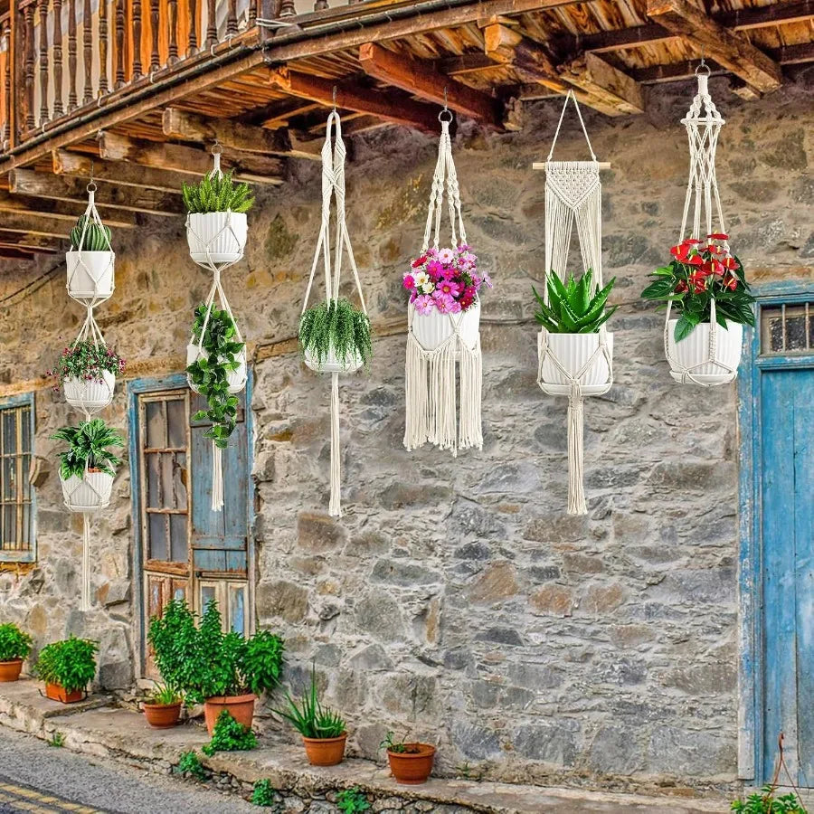Macrame Plant Hangers 6Pack Hanging Planters for Indoor Plants w 6 Set Hangers Kit Handmade Macrame Plant Hangers Indoor Flowers.