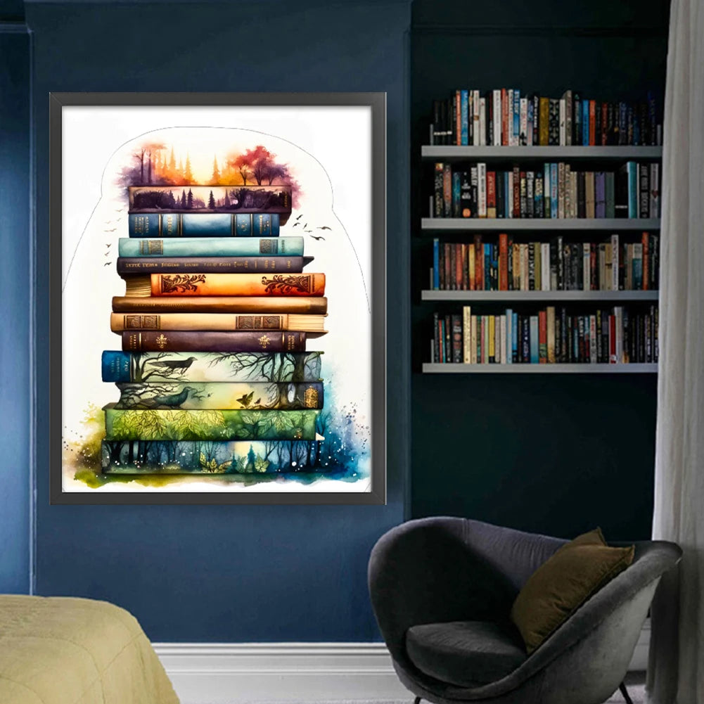 Full Embroidery cotton Thread 11CT Printed Pile of Book Cross Stitch 60x70cm