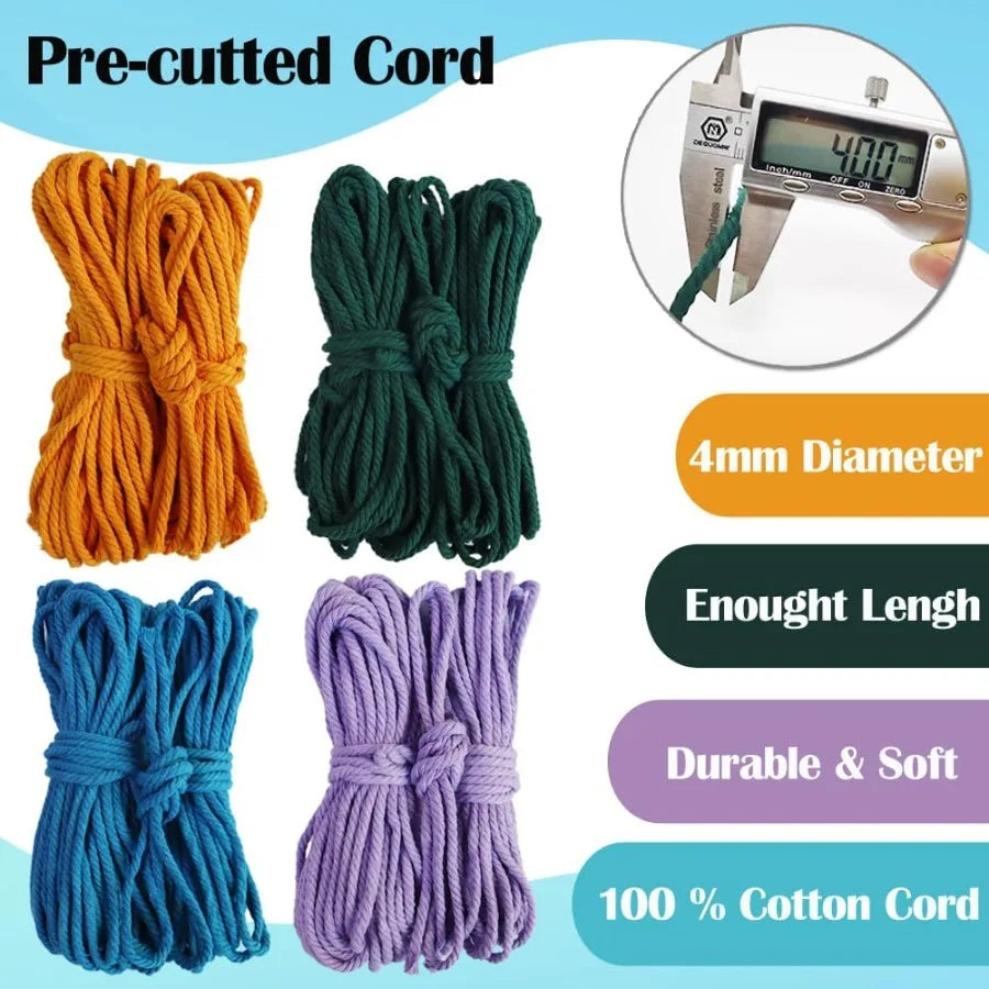 Macrame Plant Hanger Kit with Instruction Book Tutorials Metal Rings 4mm Macrame Cord Green Purple Orange Blue PreCutted for Ma