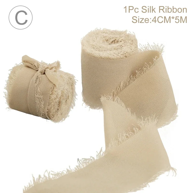 5 Meters Long Cintas Tela Para Manualidades 3.8 Cm Width Chiffon Silk Ribbon Flower Bouquet Wrap Decoration Edge Chiffon Ribbon