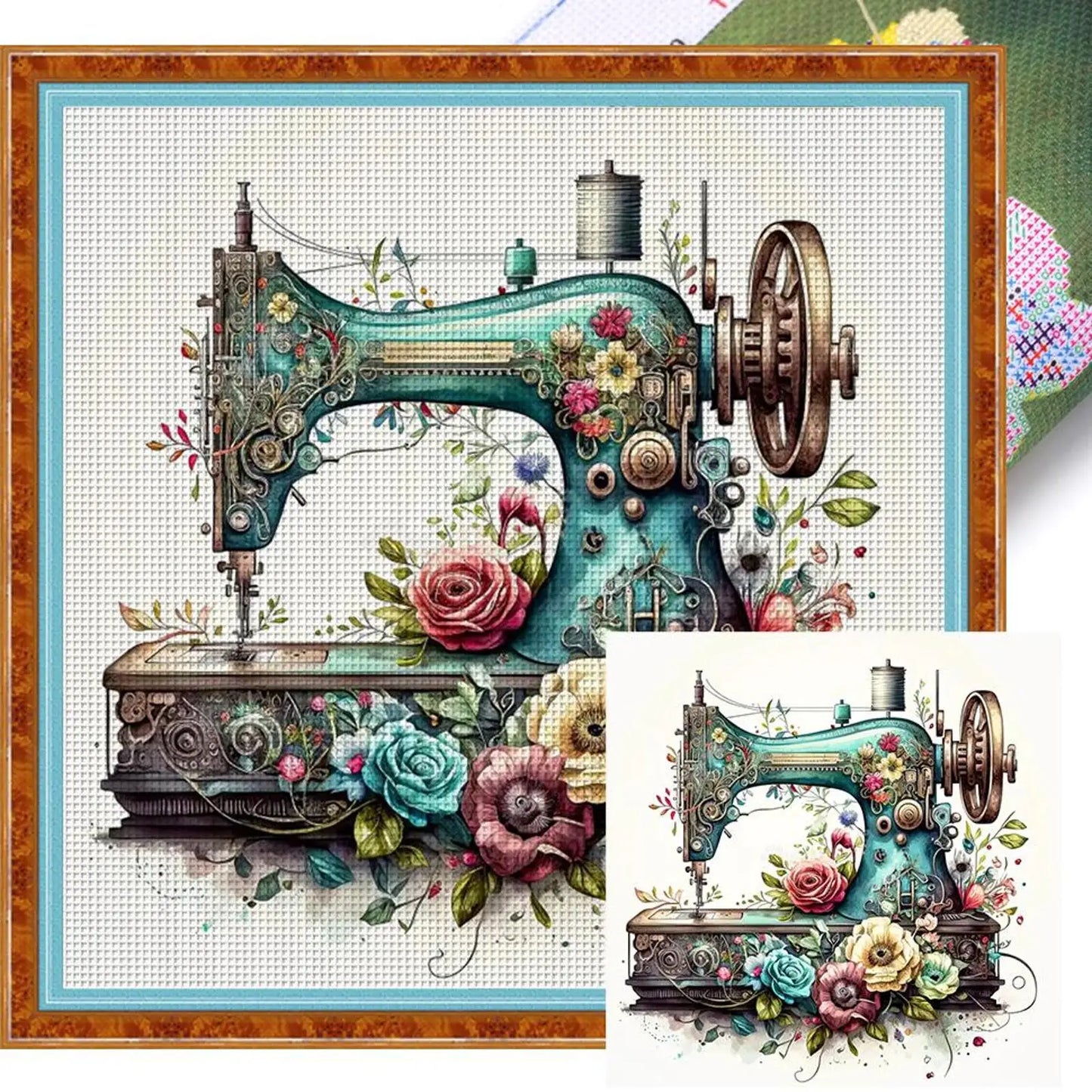 Sewing Machine Printed Cross Stitch Kit DIY 14CT Thread Art Needlework Decor