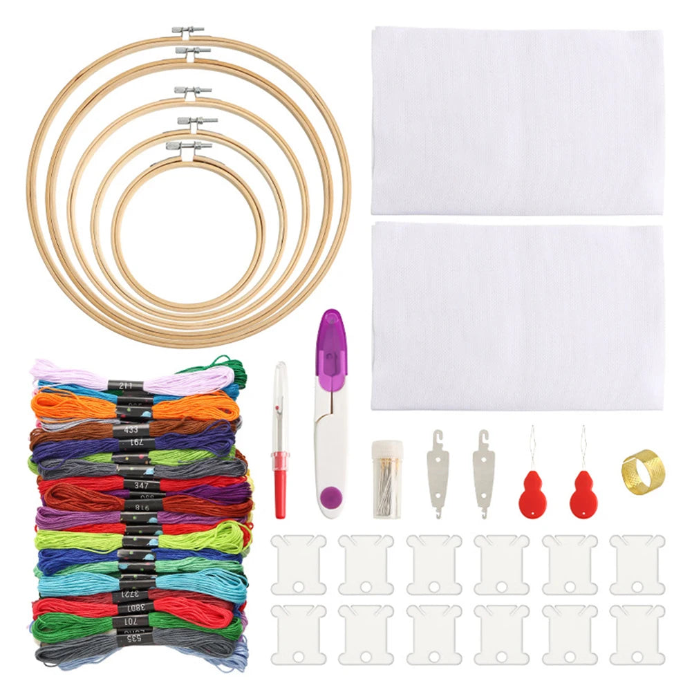 Embroidery Starter Kit Embroidery Hoop/Thread/Cloth Cross Stitch Tool Kit Beginner Practice Kit for Embroidery Supplies