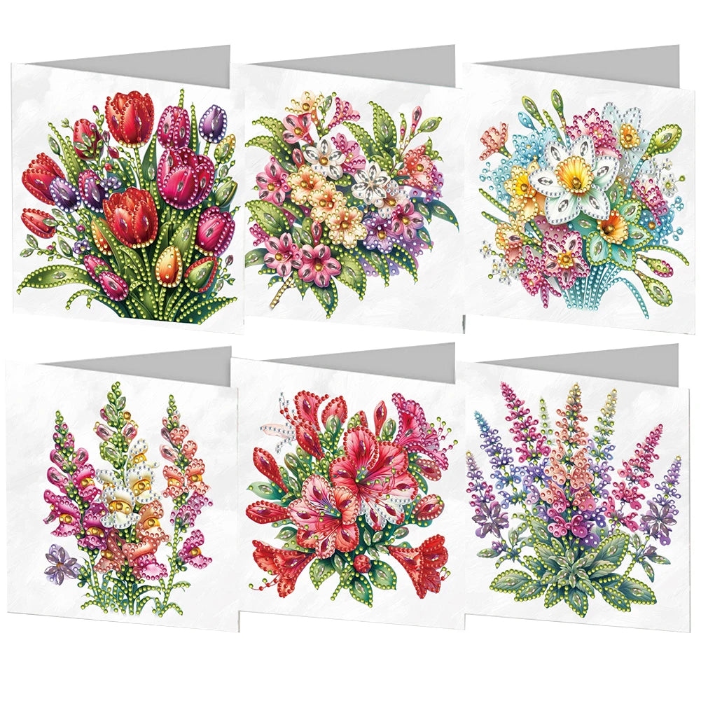6pcs 5D Rhinestone Arts Greetings Birthday Card DIY Diamond Art Greeting Cards Handmade Diamond Painting Greeting Thank You Card