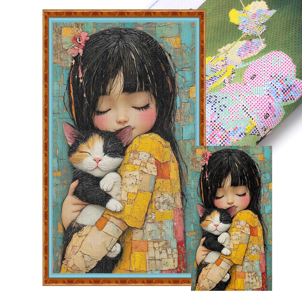 Full Embroidery Eco-cotton Thread 11CT Printed Girl Cross Stitch Kit Art