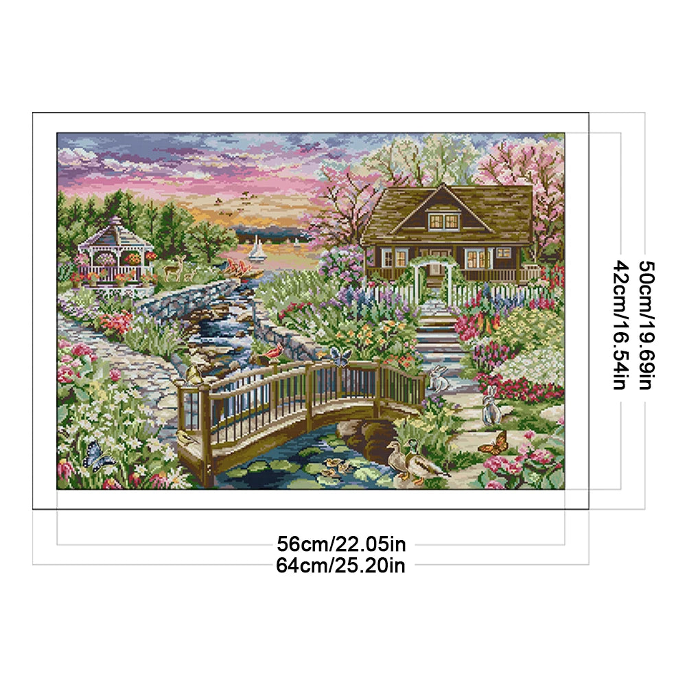 Full Embroidery cotton Thread 14CT Printed Landscape Cross Stitch Kit