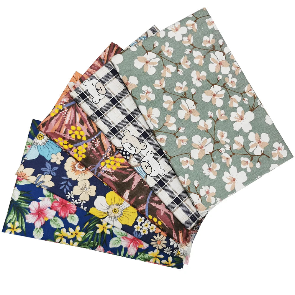 Teramila 5 PCS/Pack Cotton Fabirc Flower Printed Cloth For Hair Bows Sewing Quilt Doll Costume, Scrapbook Decoration Accessories
