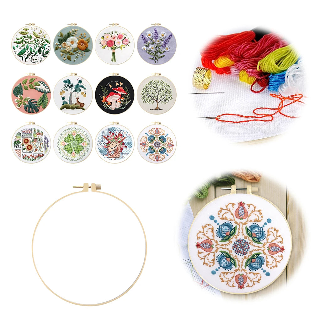 Flower Cotton Stamped Embroidery Cross Stitch DIY Starter Needlepoint Kit