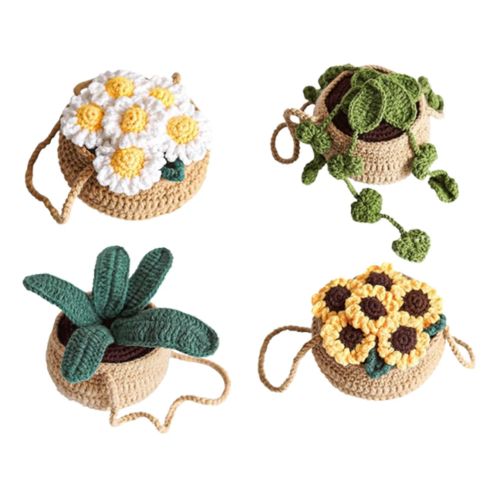 4Pcs Potted Plants Crochet Starter Kit DIY Crochet Set with Step-by-Step Video Tutorials for Beginners Adults