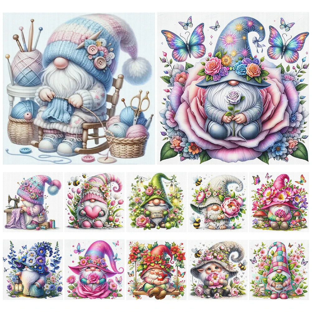 Full Embroidery Eco-cotton Thread 11CT Printed Gnome Cross Stitch Kit Art