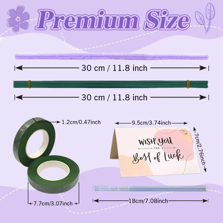 480PCS Purple Pipe Cleaners Flower Kit with Floral Wires Floral Tape and Pearl Beads Fluffy Pipe Cleaners Craft Supplies DIY Fl