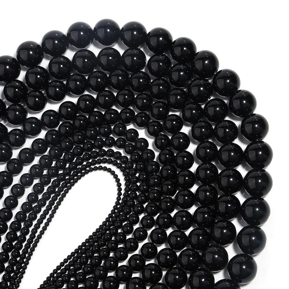 1 Strand Natural Stone Black Onyx Agate Round Loose Beads 2-20MM Pick Size For Crafts Making DIY Bracelet Necklace Accessories