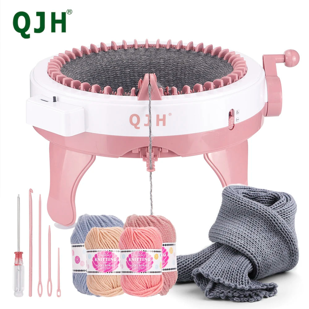 QJH 48-Needles Handheld Knitting Machine Kit With Yarns - DIY Craft Weaving Machine Set For Scarves, Sweaters, Hats & Socks