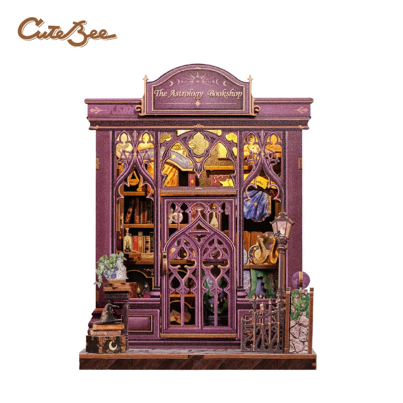 CUTEBEE Book Nook Kit DIY Miniature Model Dollhouse for Adults and Teens Bookshelf Decor 3D Wooden Puzzle for Astrology Bookshop