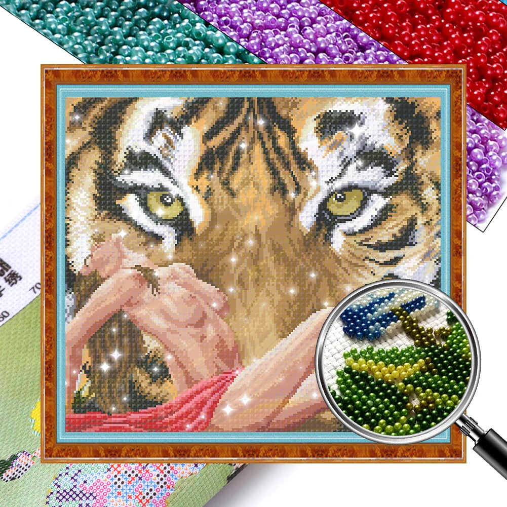 Full Embroidery Beads Printed 9CT Animal Cross Stitch Kit Home Art Craft Bead Embroidery Wall Hanging for New Year Gift