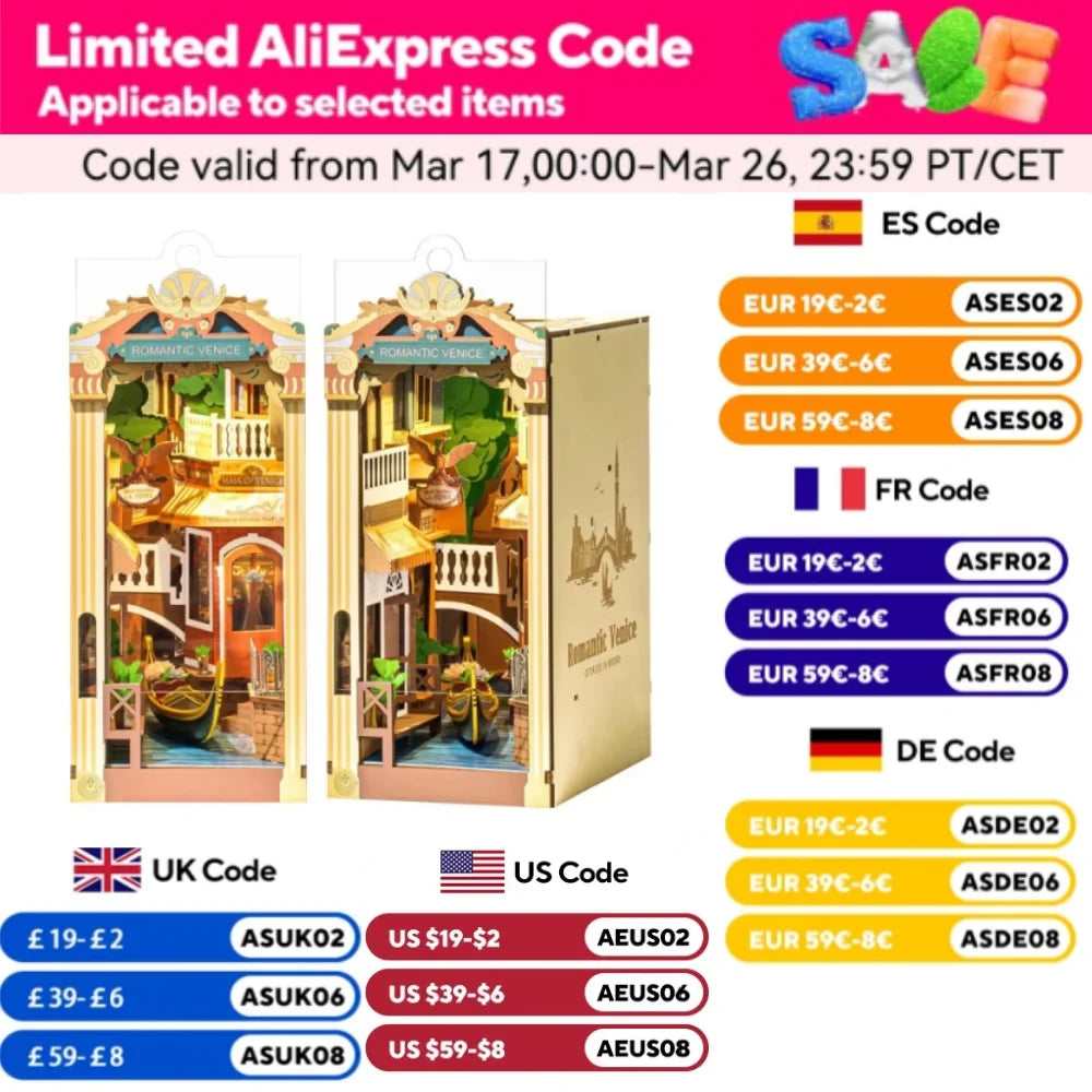 Robotime Romantic Venice Book Nook Kits with LED Lights DIY Miniature House Kit 3D Wooden Puzzle Decoration Gifts for Adults