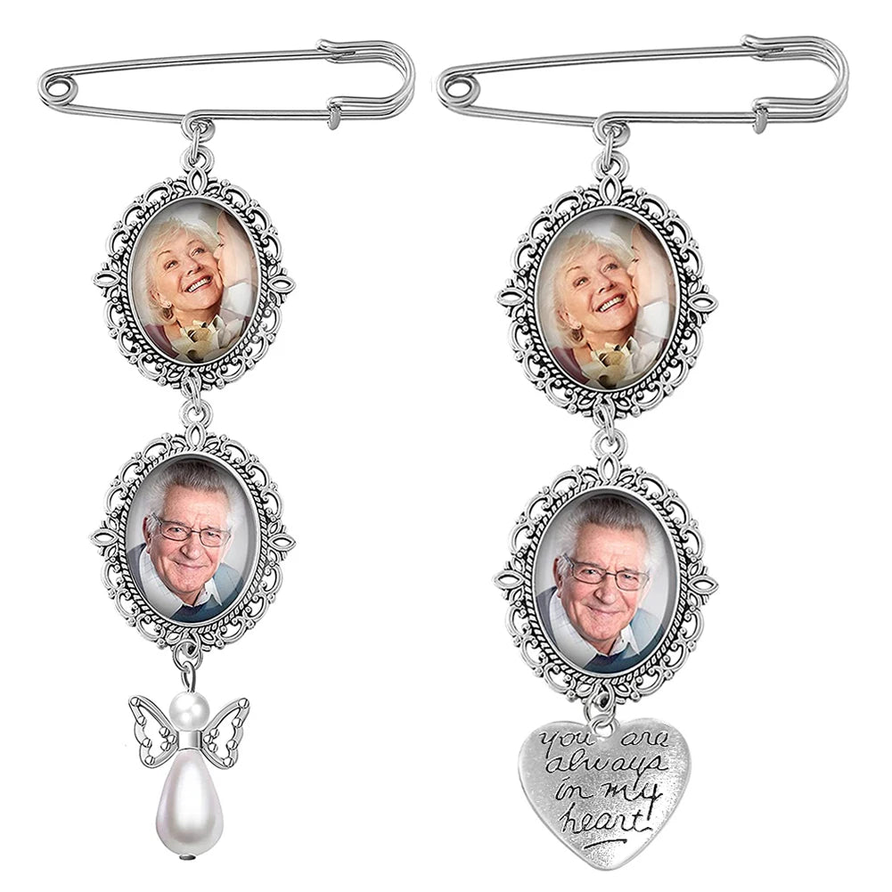 Cabochon Pendants Brooch Pin Wedding Bouquet Photo Charms for Bridal Wedding Party