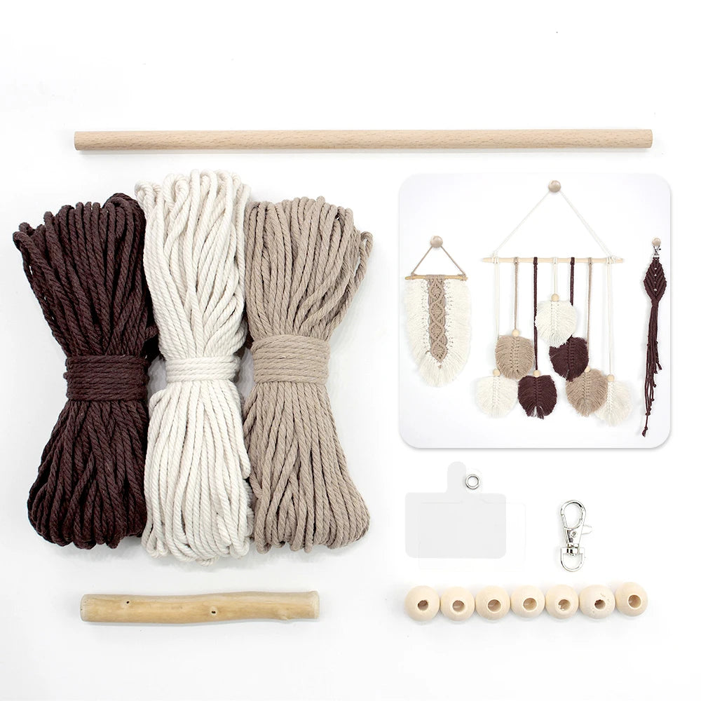 Leaf Tapestry Keychain Macrame Kit with Tutorial For Beginners Handmade DIY Key Chain Wall Hanging Knitted Kit for Home Decor