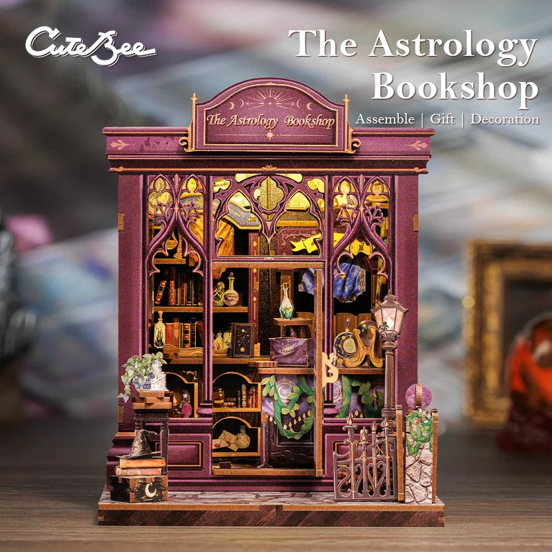 CUTEBEE Book Nook Kit DIY Miniature Model Dollhouse for Adults and Teens Bookshelf Decor 3D Wooden Puzzle for Astrology Bookshop