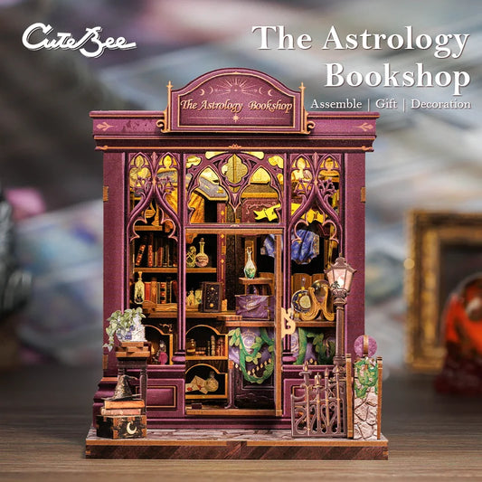 CUTEBEE Book Nook Kit DIY Miniature Model Dollhouse for Adults and Teens Bookshelf Decor 3D Wooden Puzzle for Astrology Bookshop