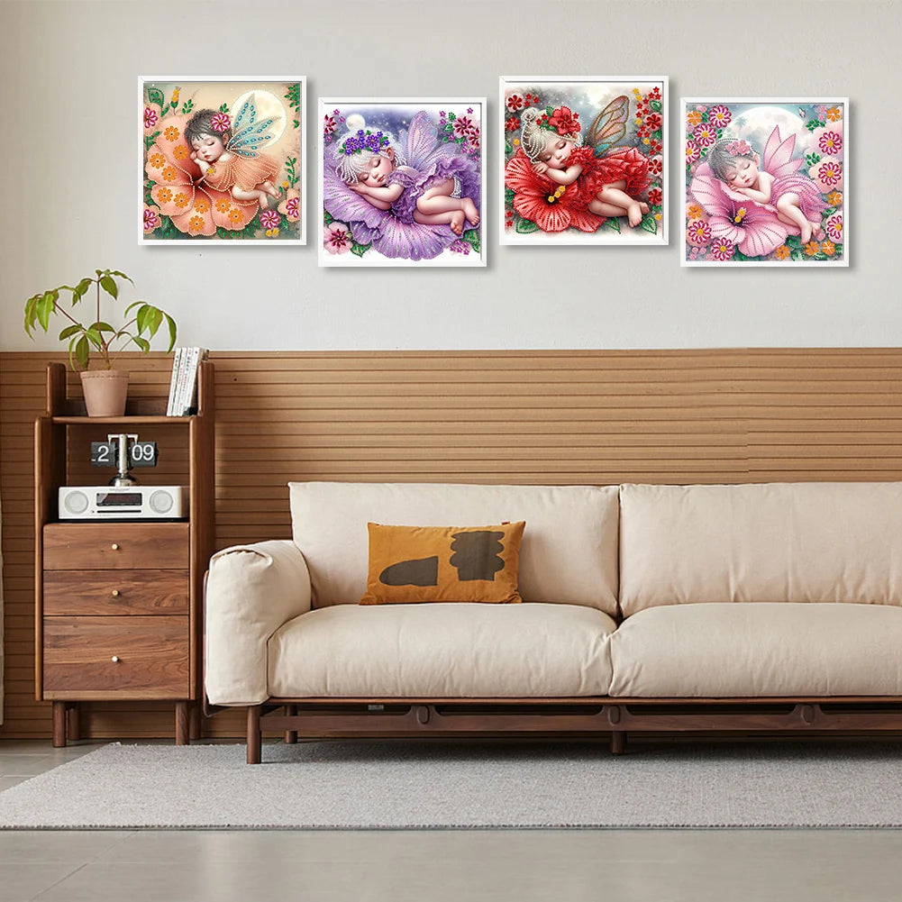 4pcs Girl 5D DIY Special Shape Crystal Partial Diamond Painting Kit Home Decor