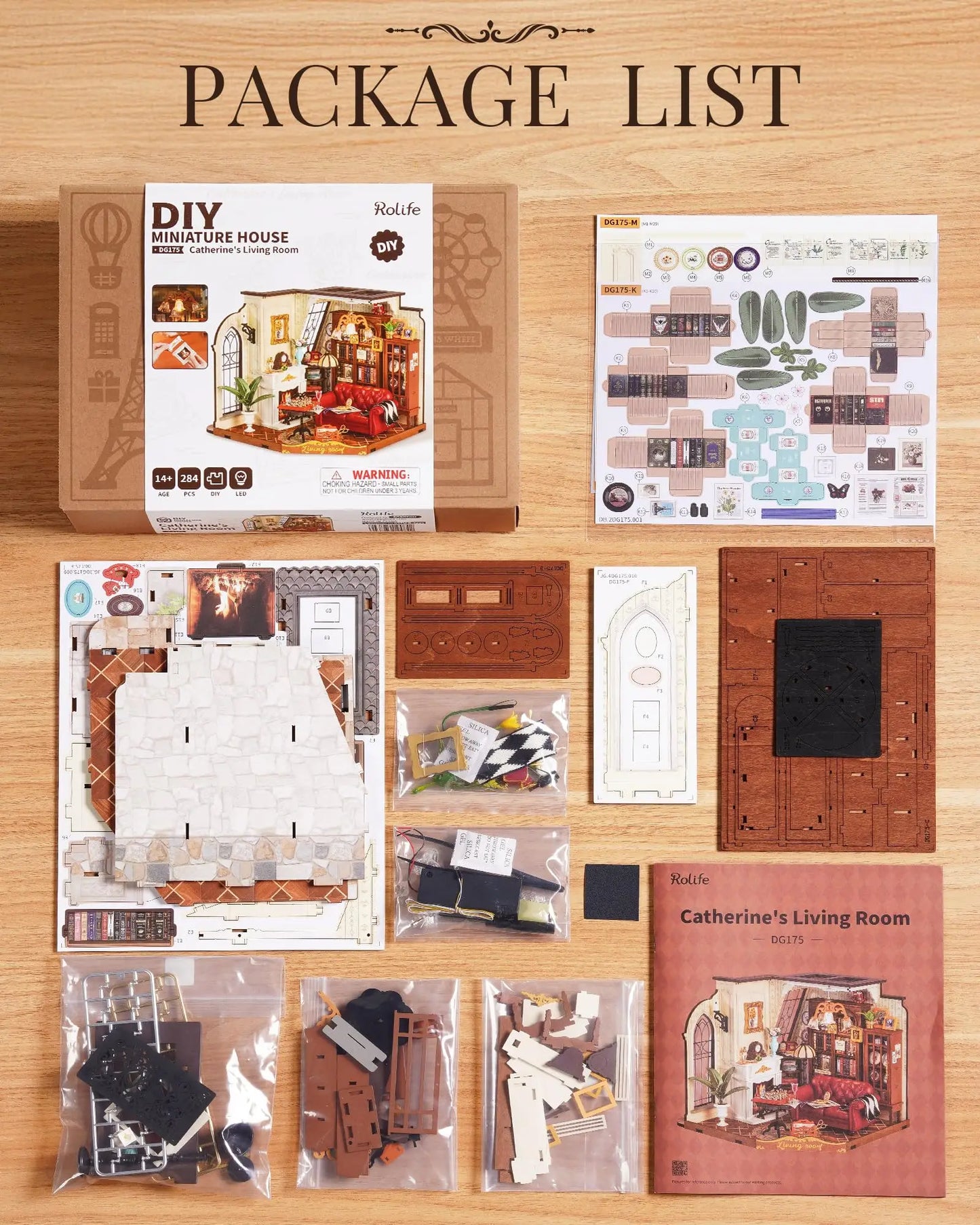Robotime Rolife DIY Catherine's Living Room Doll House with Furniture Miniature Dollhouse Wooden Kits Toy for Kids Adults