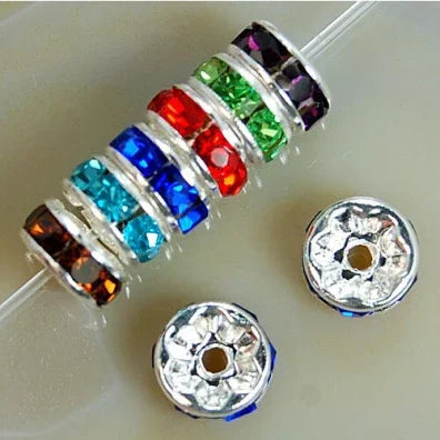 100Pcs 4/6/8/10mm Metal Crystal Beads Rhinestone Rondelle Spacer Beads For Jewelry Making Bracelet  Necklace DIY Accessories