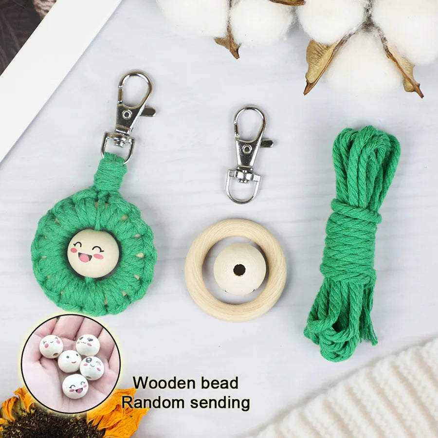 Handmade Knitting Smiley keychain Macrame Kit With Tutorial For Beginner Hand DIY Smiley key Chain Cell Phone Lanyard Pendant