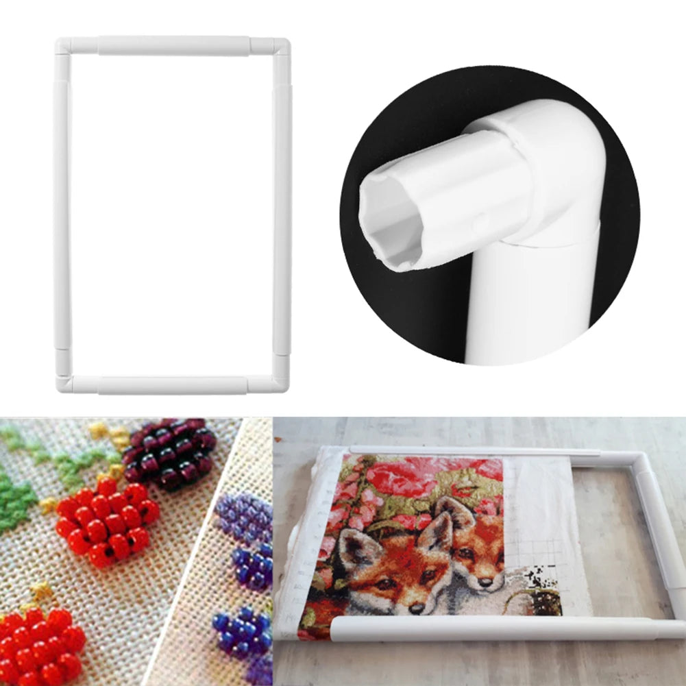 PP Cross Stitch Frame White Square Shape Quilting Frames DIY Craft Need Assembled for Cross Stitching Quilting for Sewing