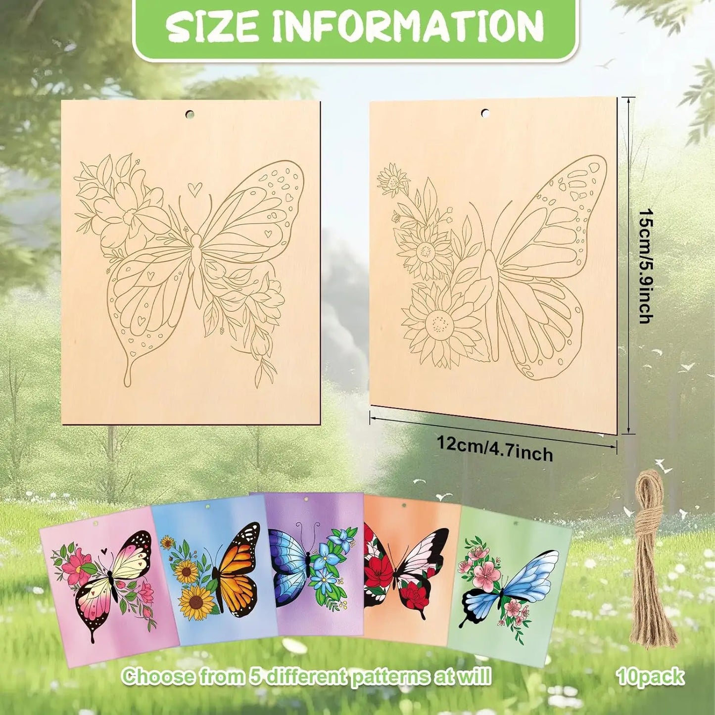 10 Pieces Large Spring Butterfly Unfinished Wood Crafts to Paint for Adults and Kids, Bulk Predrilled Wooden Ornaments for Paint